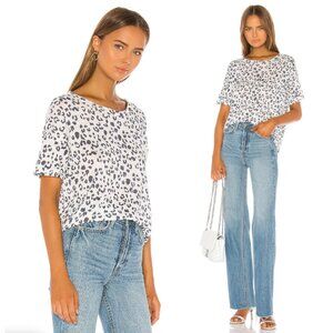 RAILS Roman Top Linen Blend in Snow Leopard Short Sleeves Size S